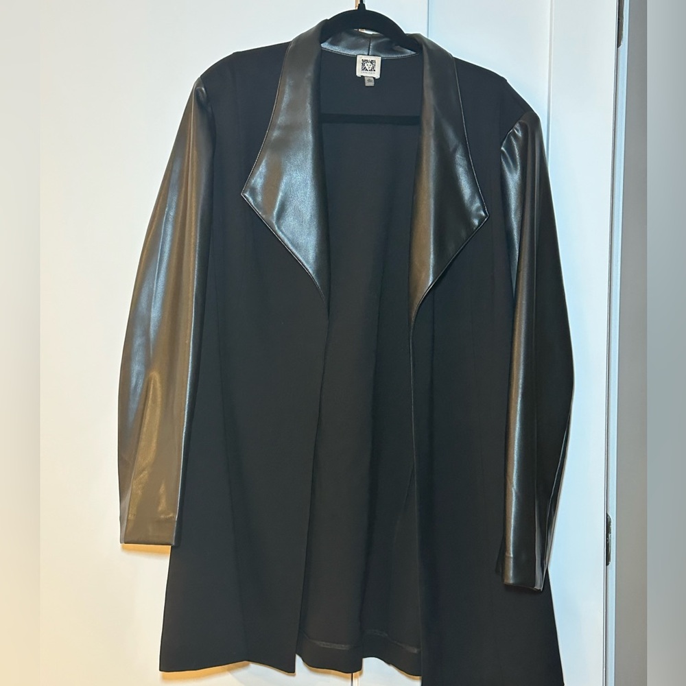 Anne Klein Black Trench Coat with Leather Accents